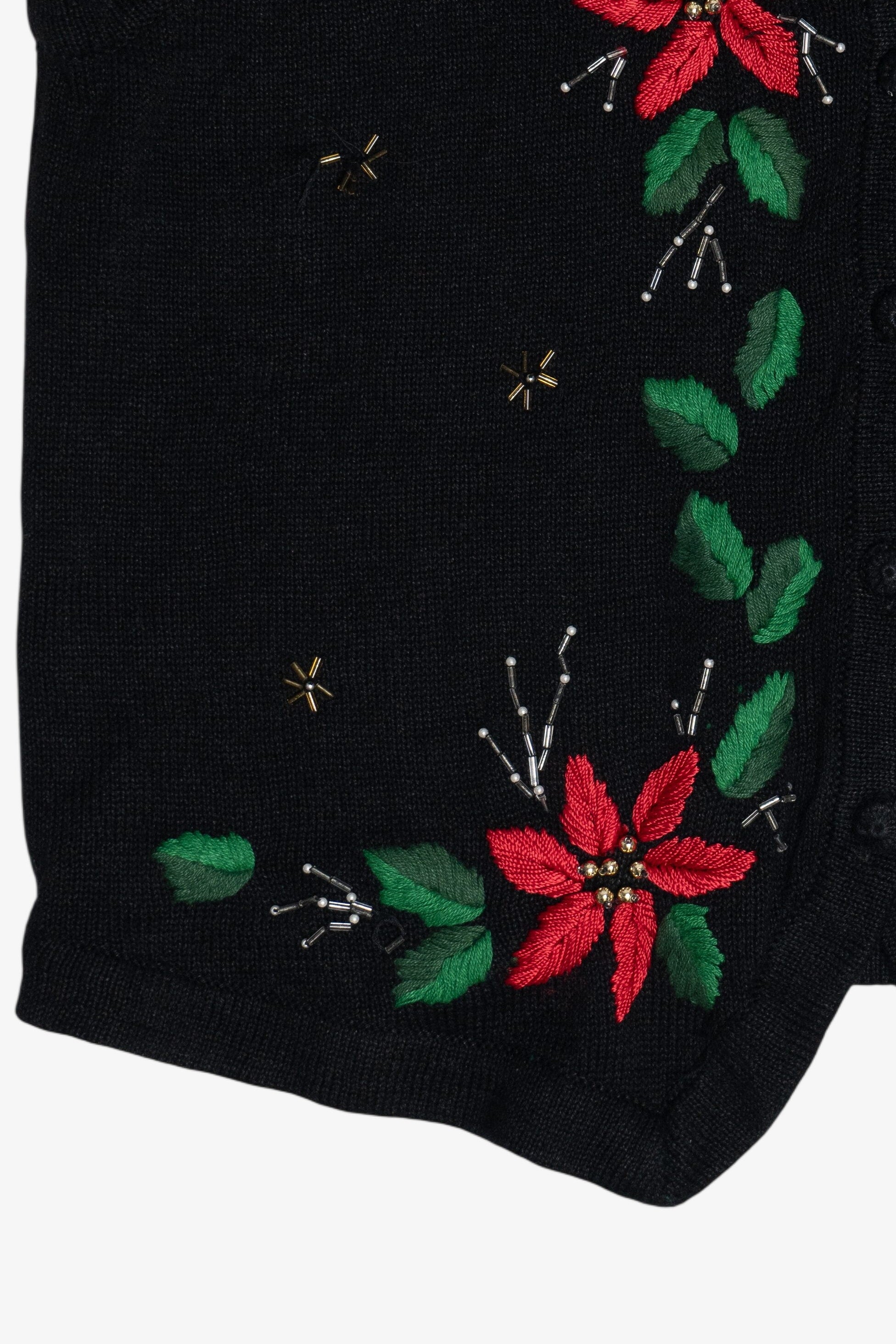 Vintage Embroidered Poinsettia Ugly Christmas Vest (1990s)
