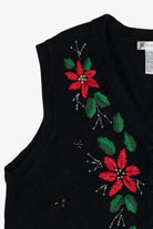 Vintage Embroidered Poinsettia Ugly Christmas Vest (1990s)