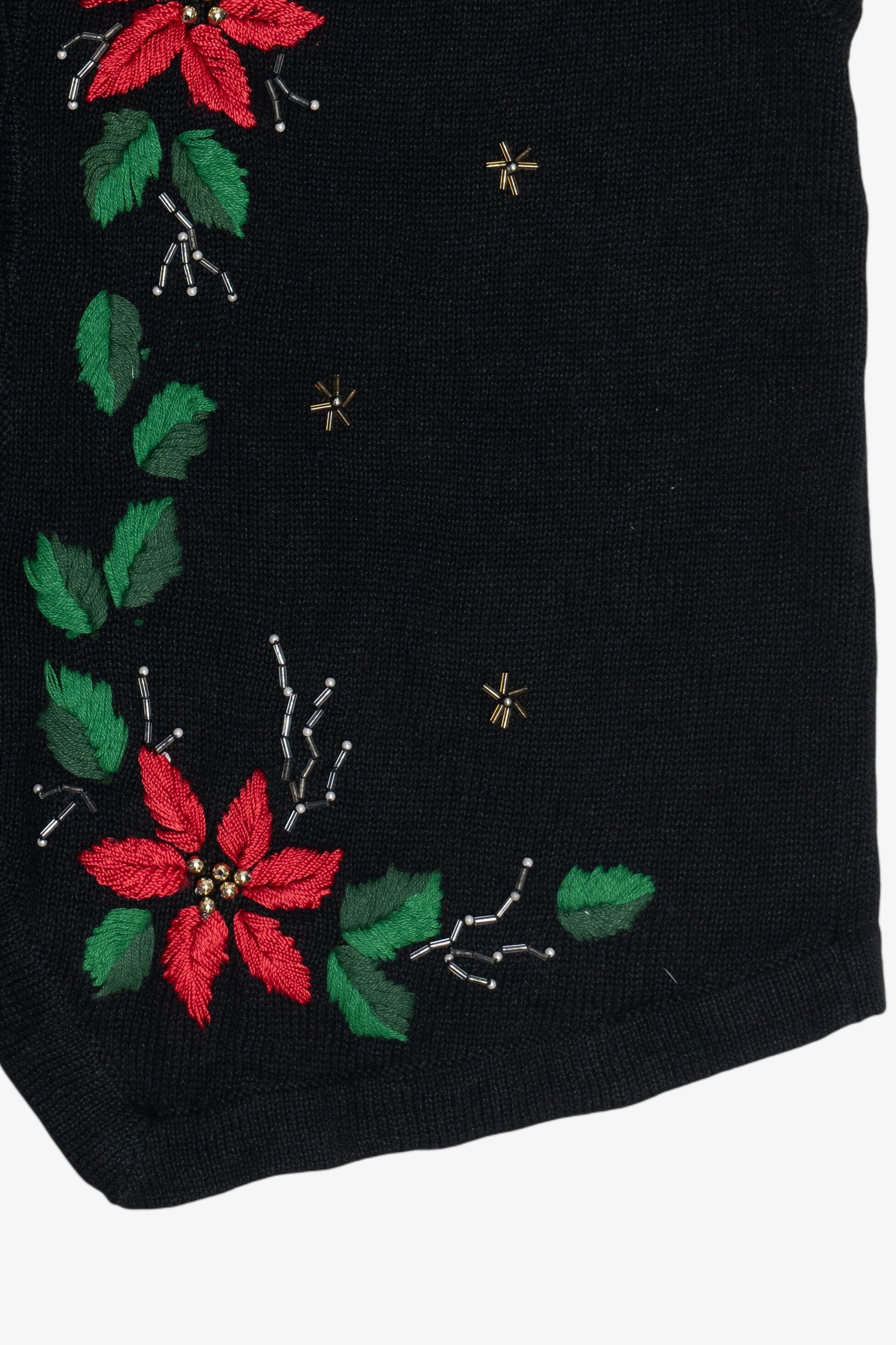 Vintage Embroidered Poinsettia Ugly Christmas Vest (1990s)