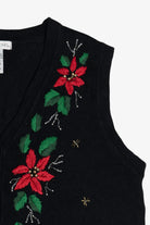 Vintage Embroidered Poinsettia Ugly Christmas Vest (1990s)