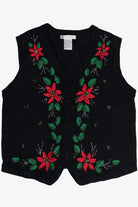 Vintage Embroidered Poinsettia Ugly Christmas Vest (1990s)