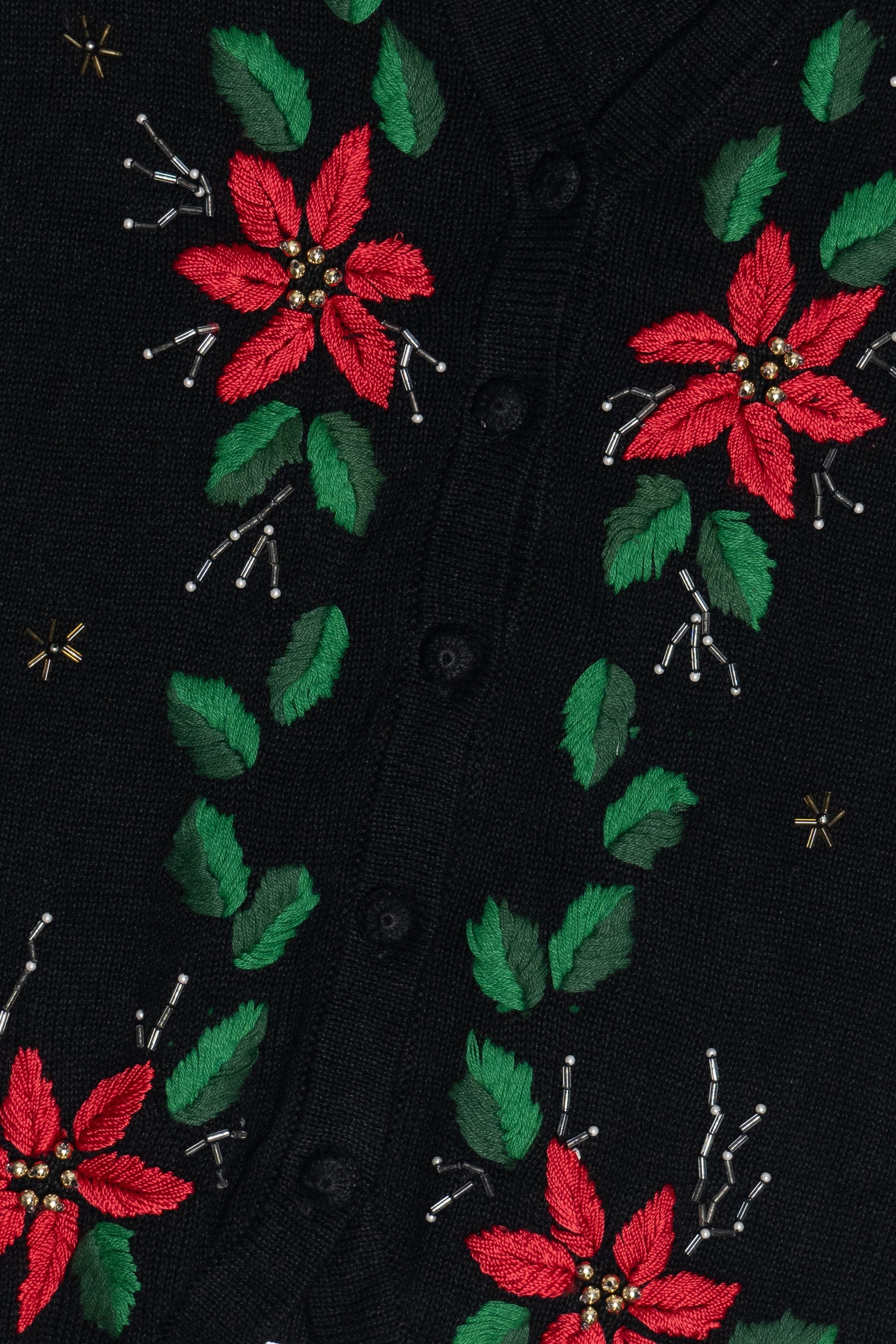 Vintage Embroidered Poinsettia Ugly Christmas Vest (1990s)