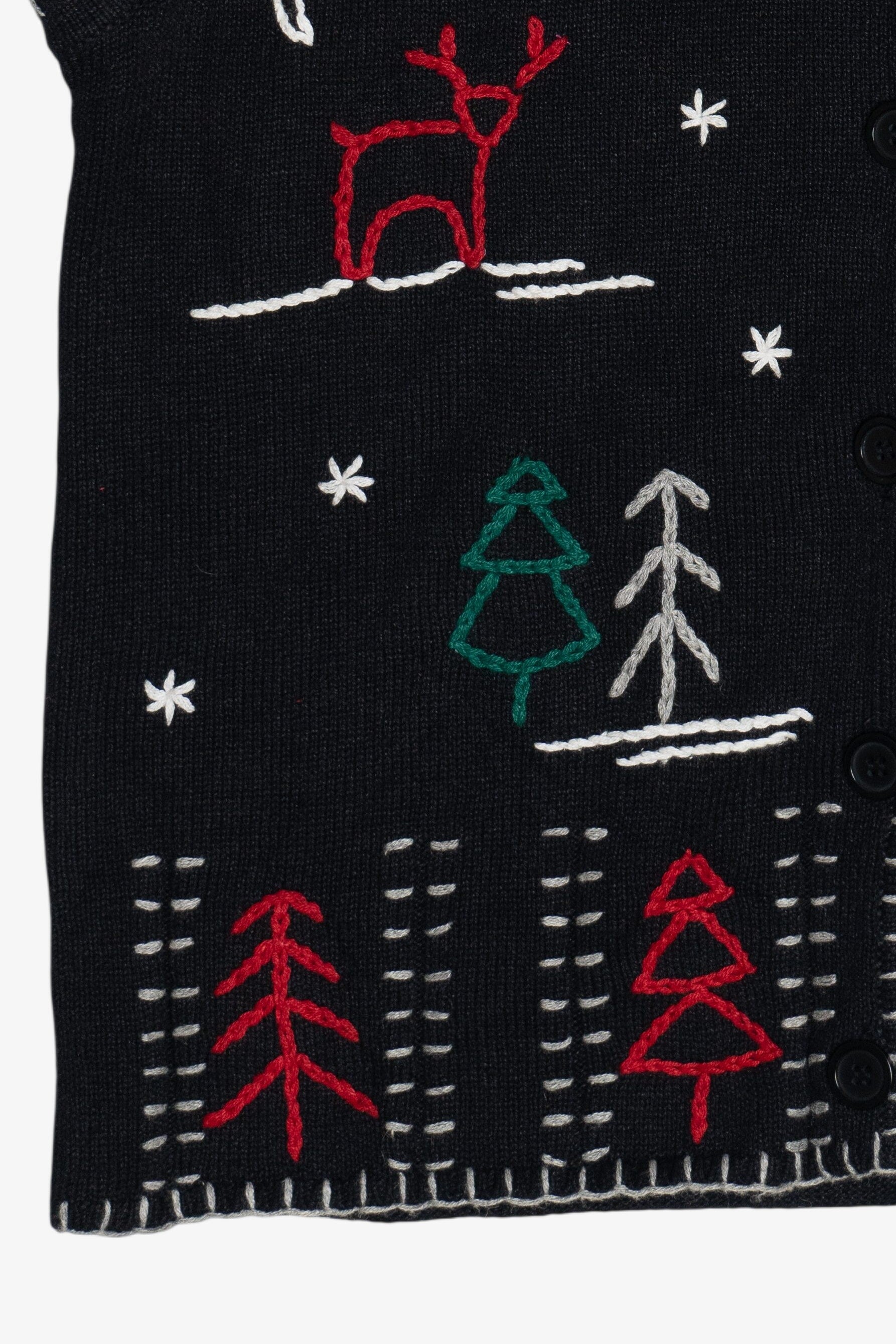 Vintage Holiday Stick Figures Embroidered Ugly Christmas Vest (1990s)