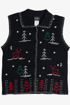 Vintage Holiday Stick Figures Embroidered Ugly Christmas Vest (1990s)