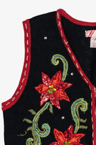 Vintage Black Poinsettia Ugly Christmas Vest (2000s)