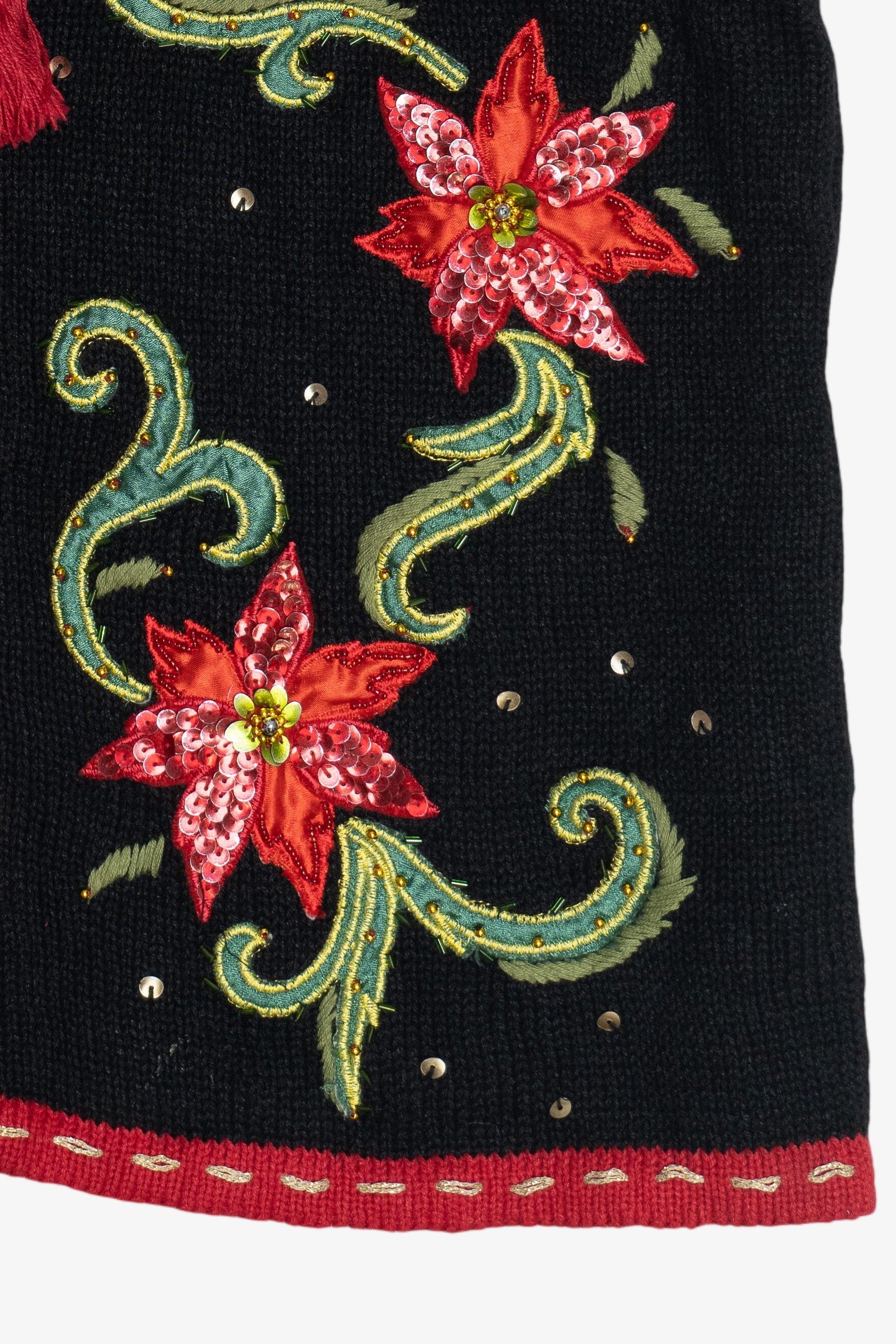 Vintage Black Poinsettia Ugly Christmas Vest (2000s)