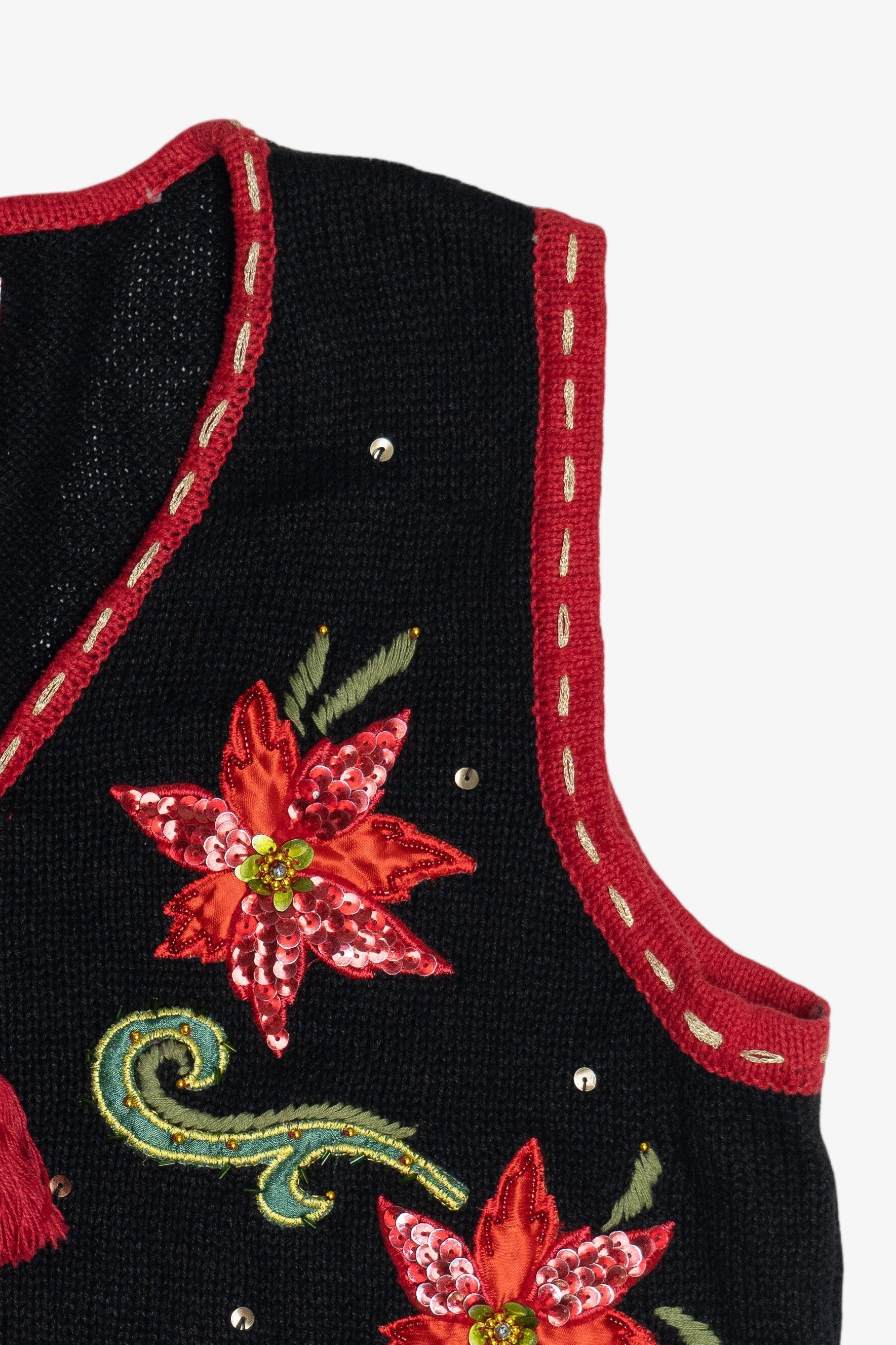 Vintage Black Poinsettia Ugly Christmas Vest (2000s)