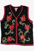 Vintage Black Poinsettia Ugly Christmas Vest (2000s)