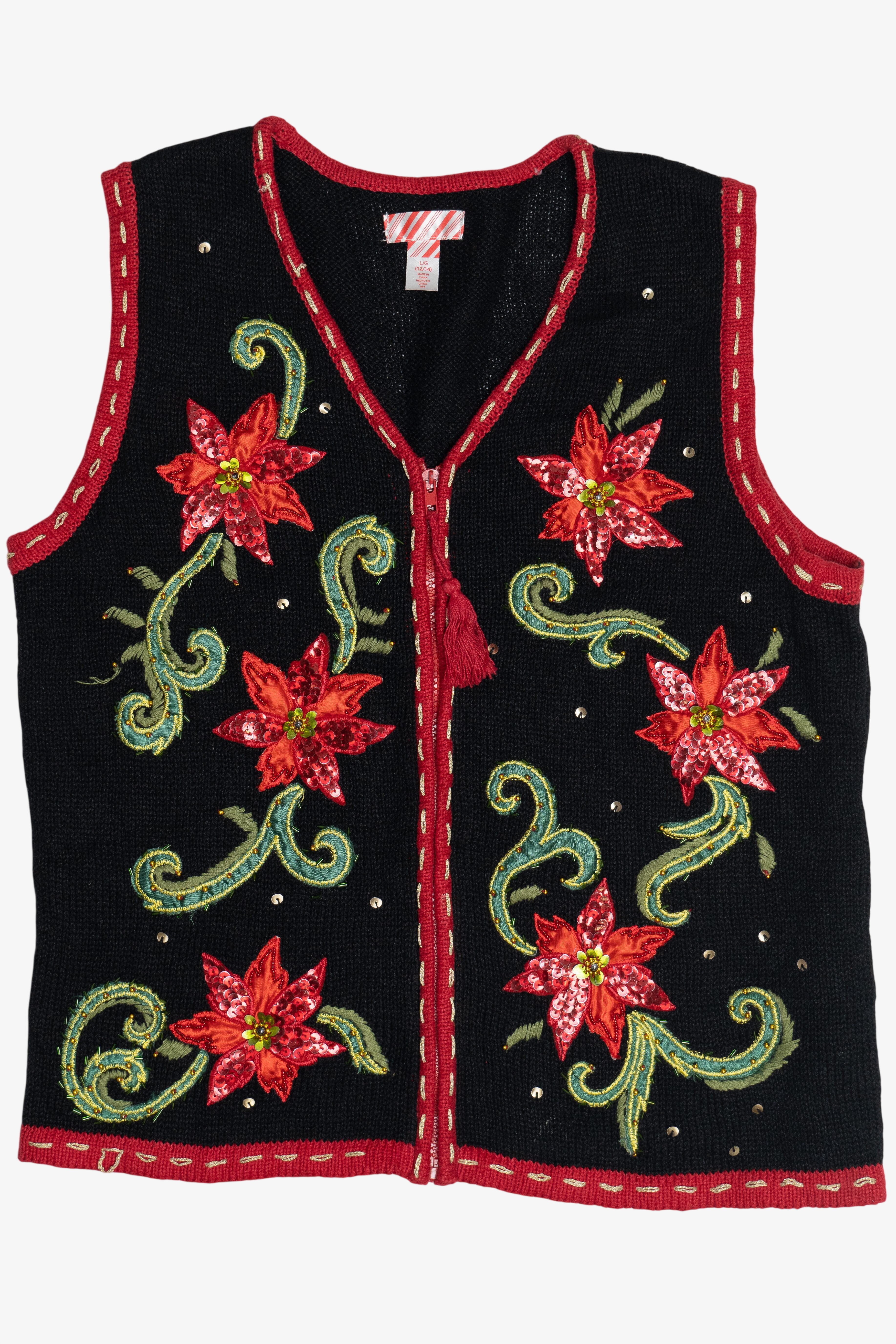 Vintage Black Poinsettia Ugly Christmas Vest (2000s)