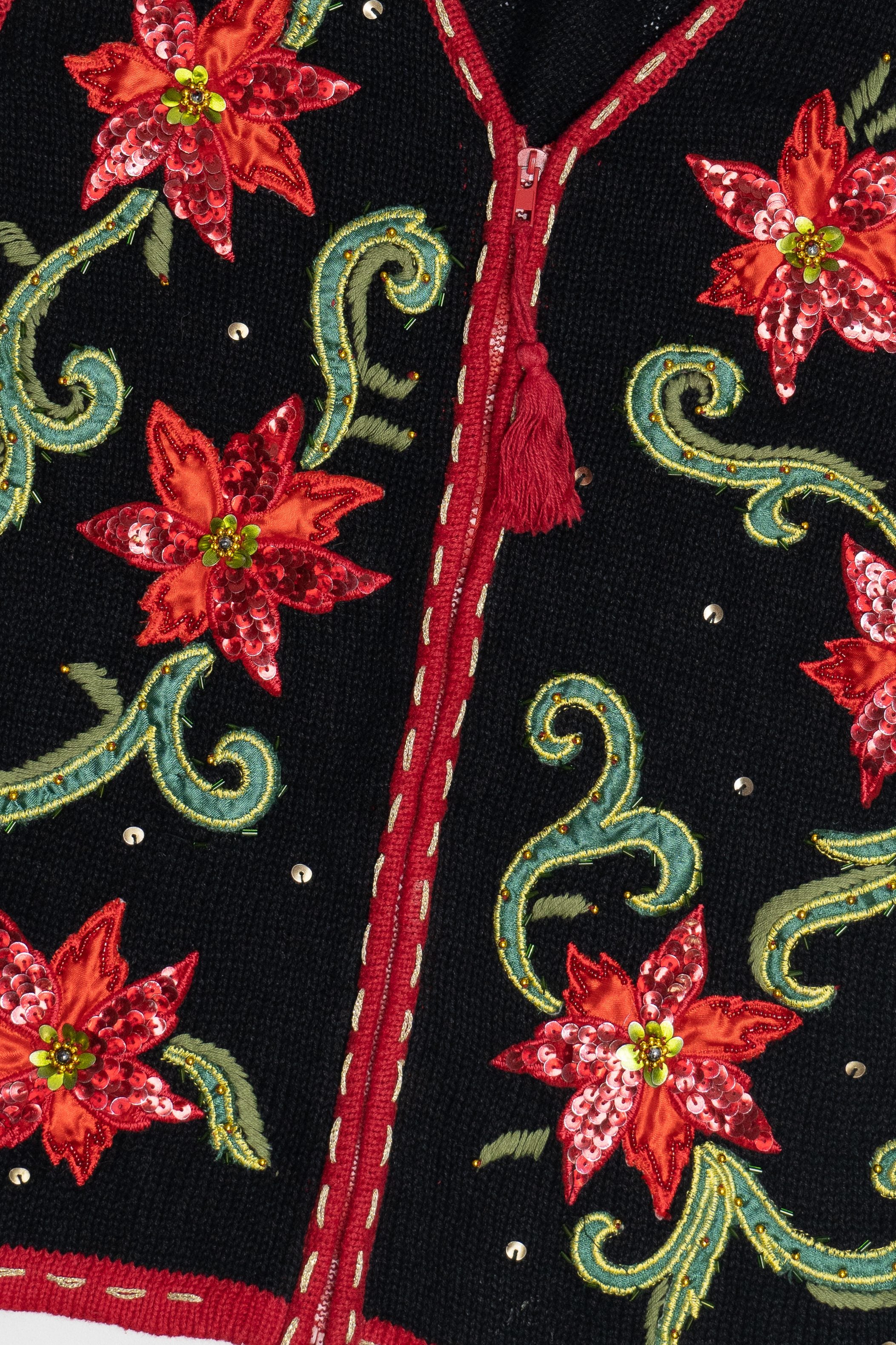 Vintage Black Poinsettia Ugly Christmas Vest (2000s)