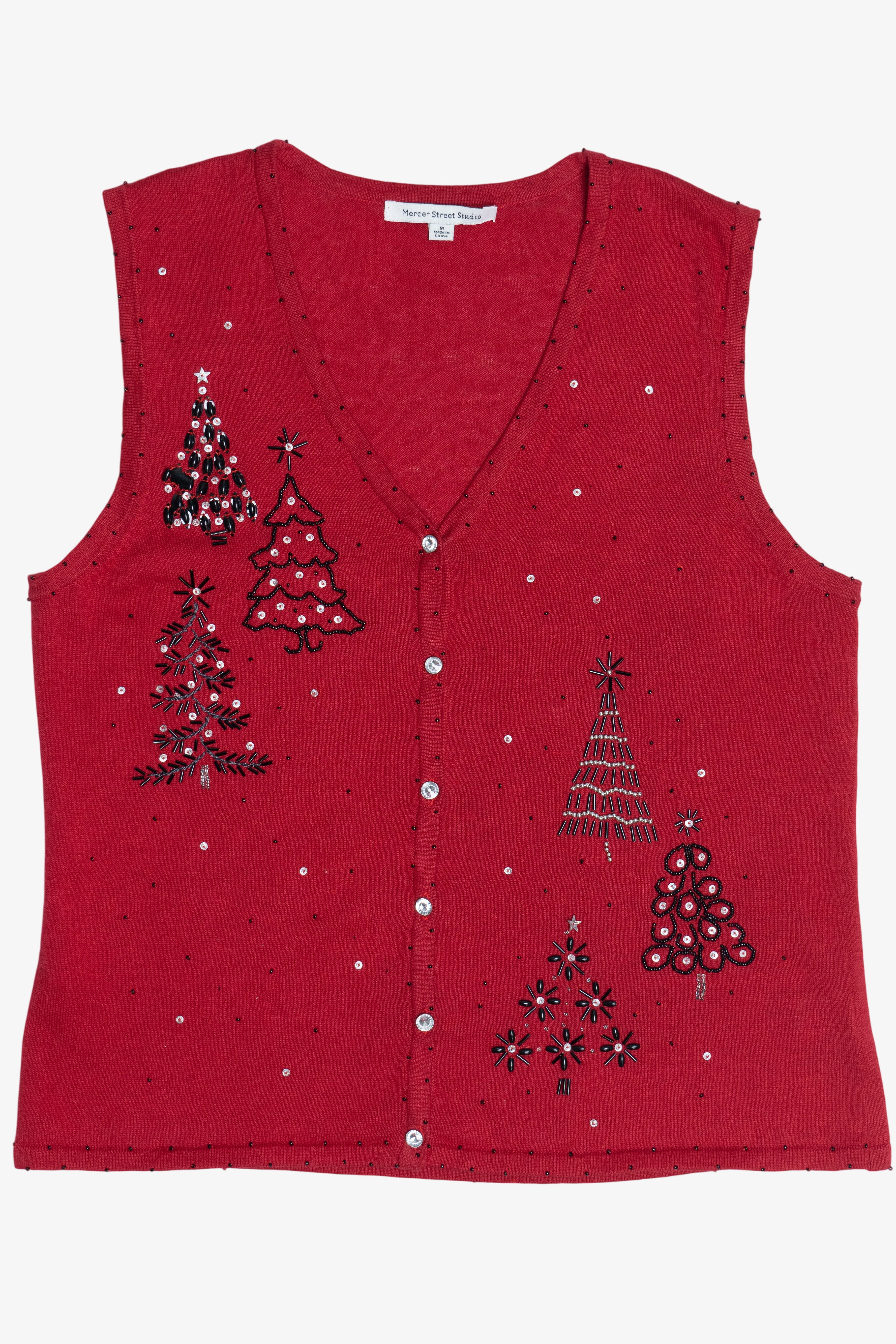 Vintage Beaded Christmas Trees Lightweight Ugly Christmas Vest (2000s)