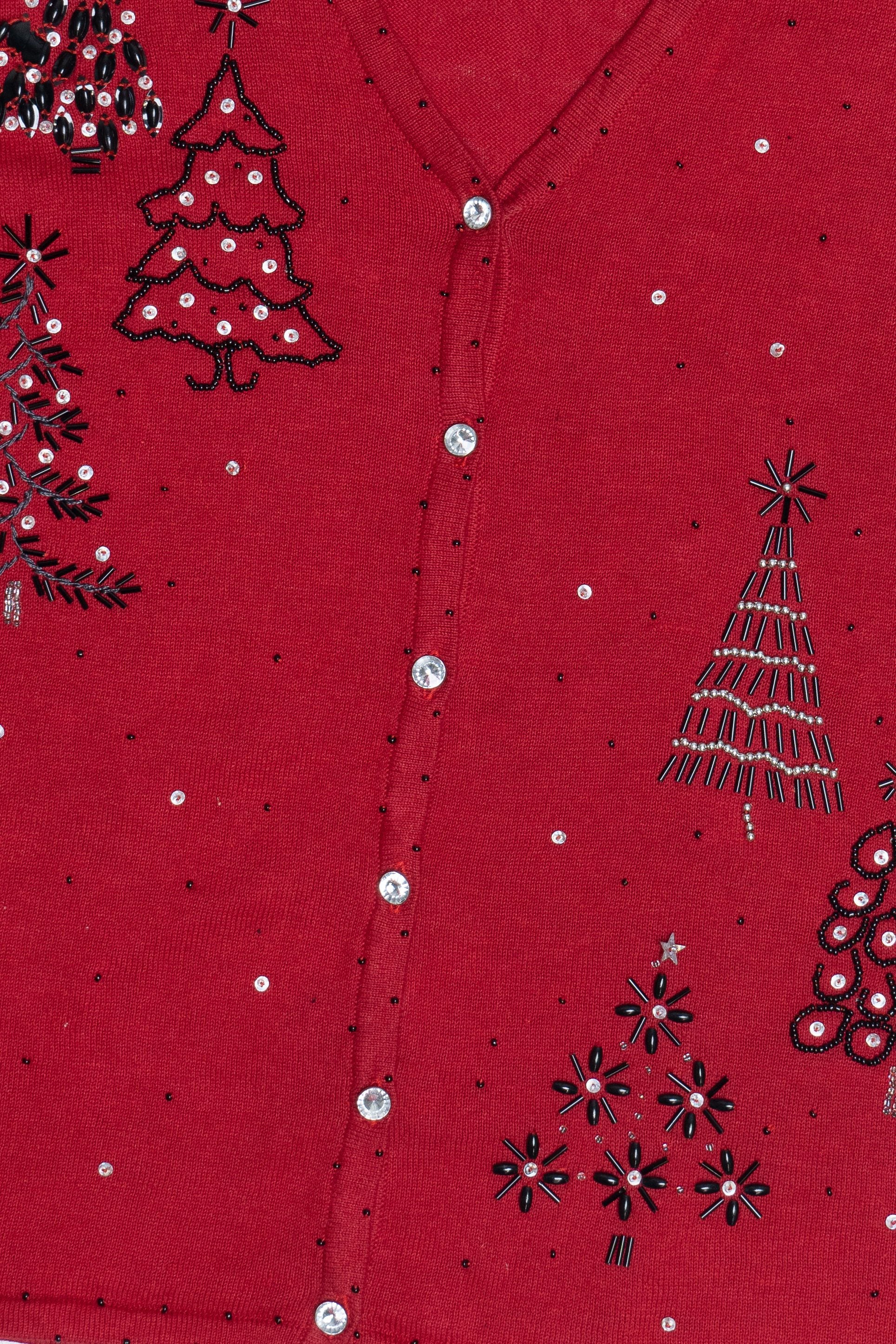 Vintage Beaded Christmas Trees Lightweight Ugly Christmas Vest (2000s)