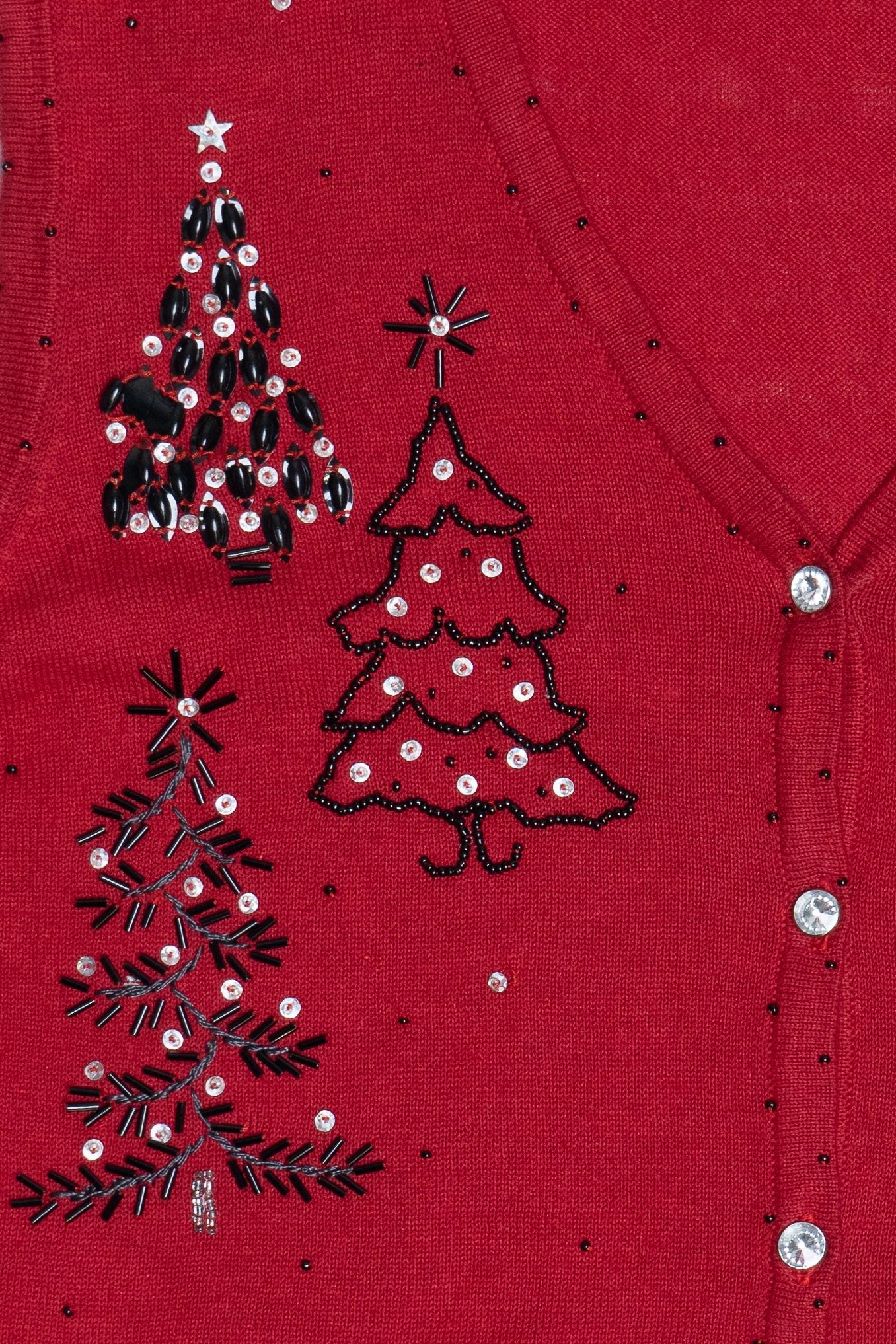 Vintage Beaded Christmas Trees Lightweight Ugly Christmas Vest (2000s)