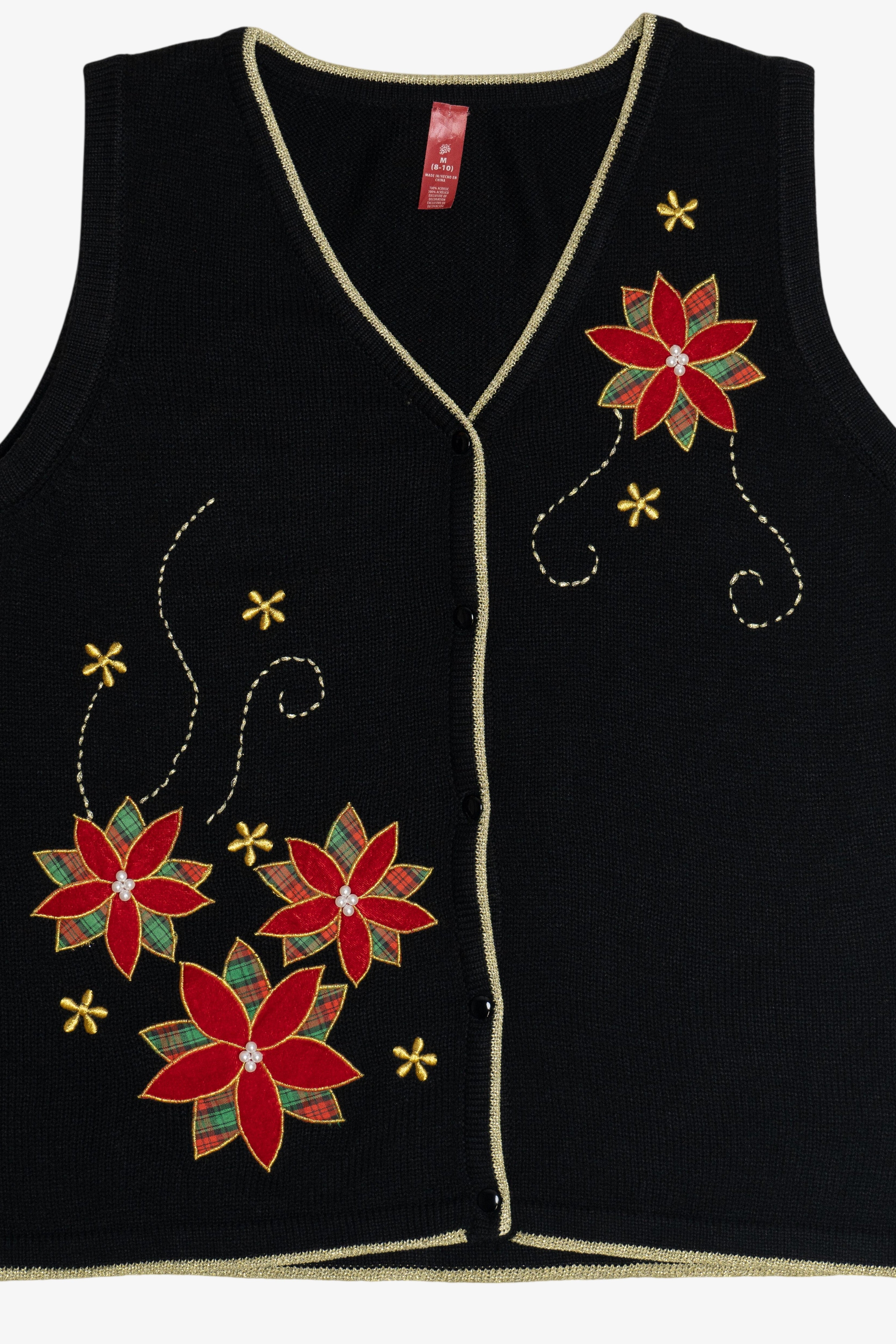 Vintage Black Poinsettia Ugly Christmas Vest (2000s)