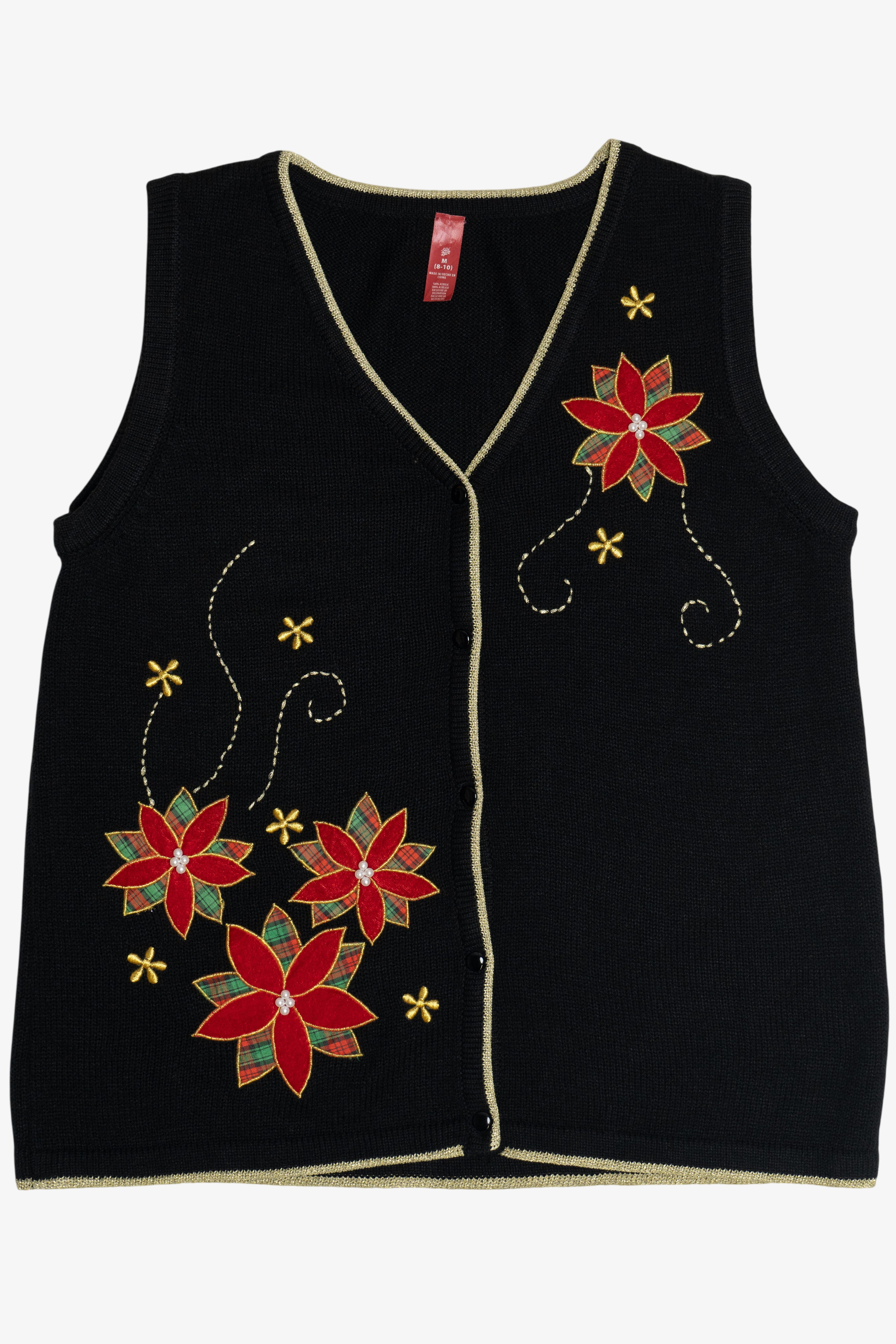 Vintage Black Poinsettia Ugly Christmas Vest (2000s)