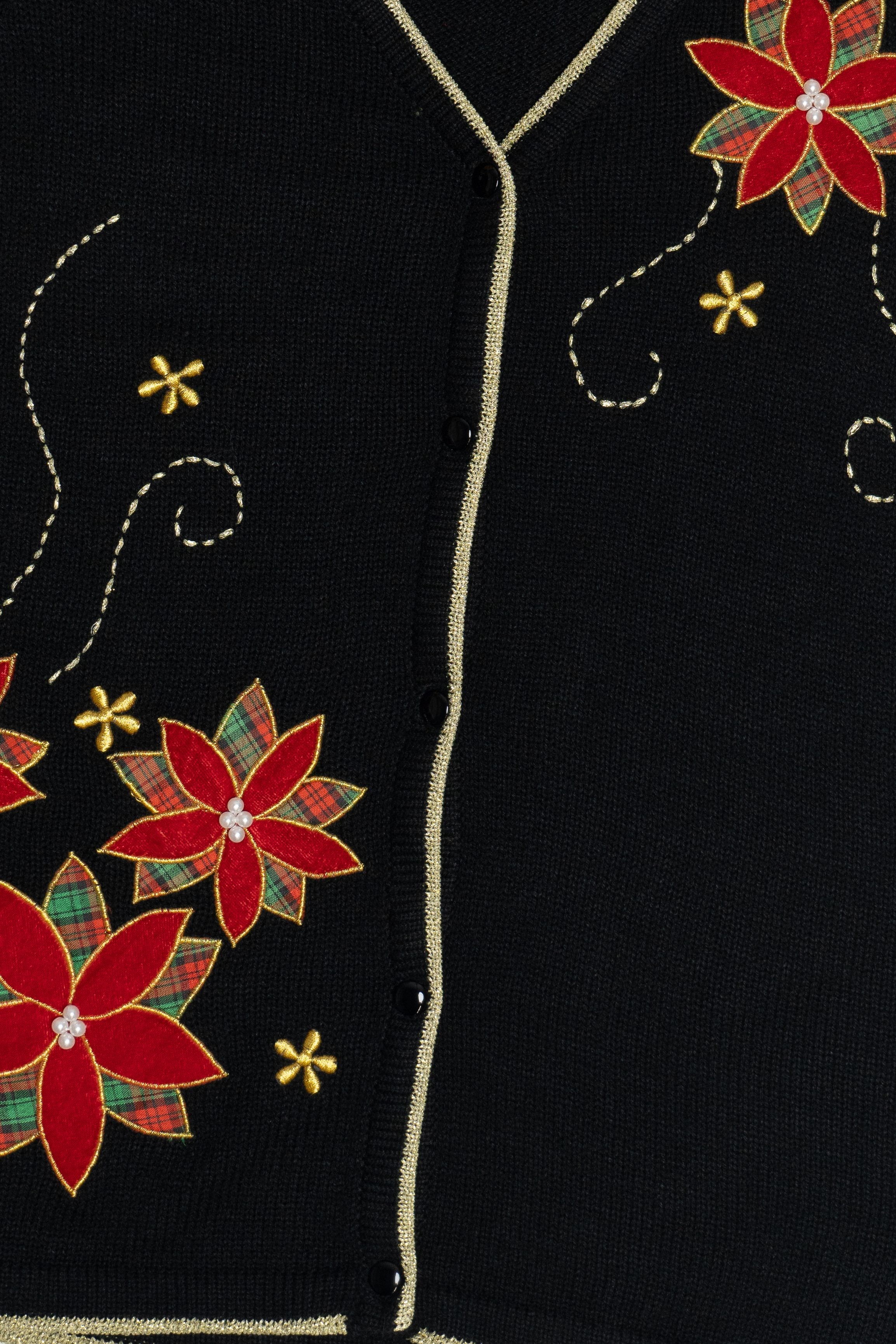 Vintage Black Poinsettia Ugly Christmas Vest (2000s)