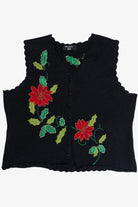 Vintage Black Poinsettia Ugly Christmas Vest (1990s)
