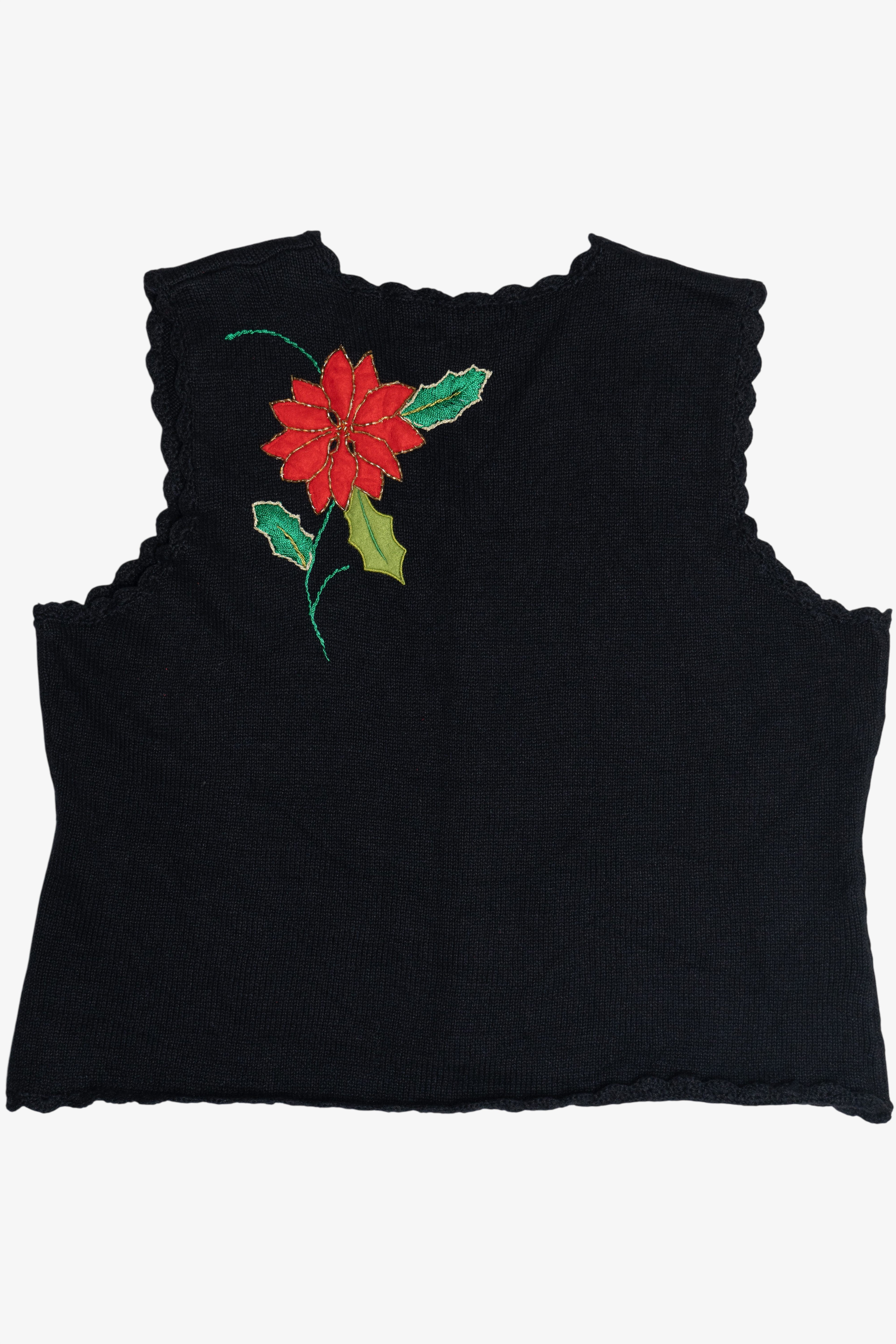 Vintage Black Poinsettia Ugly Christmas Vest (1990s)