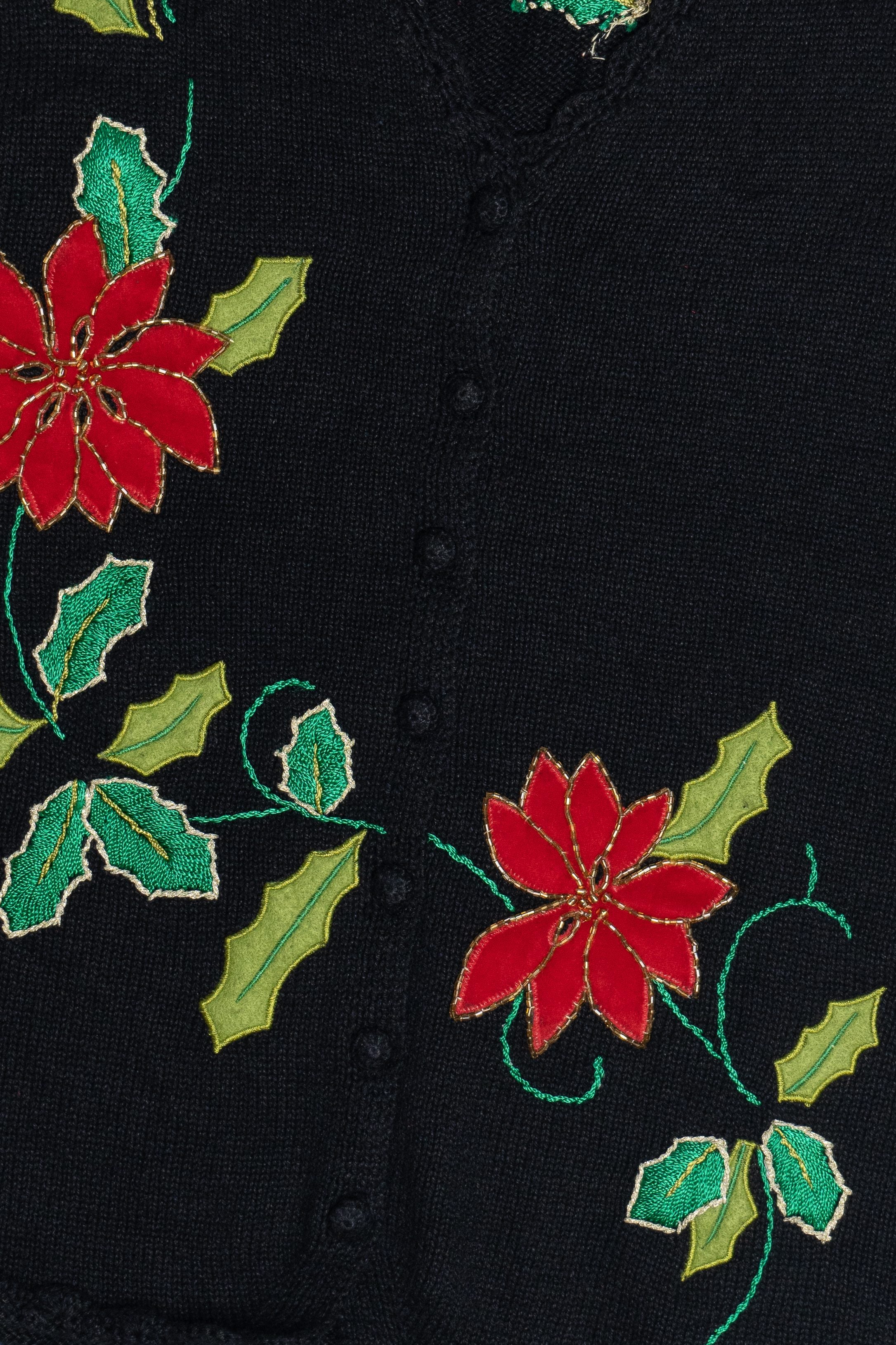 Vintage Black Poinsettia Ugly Christmas Vest (1990s)