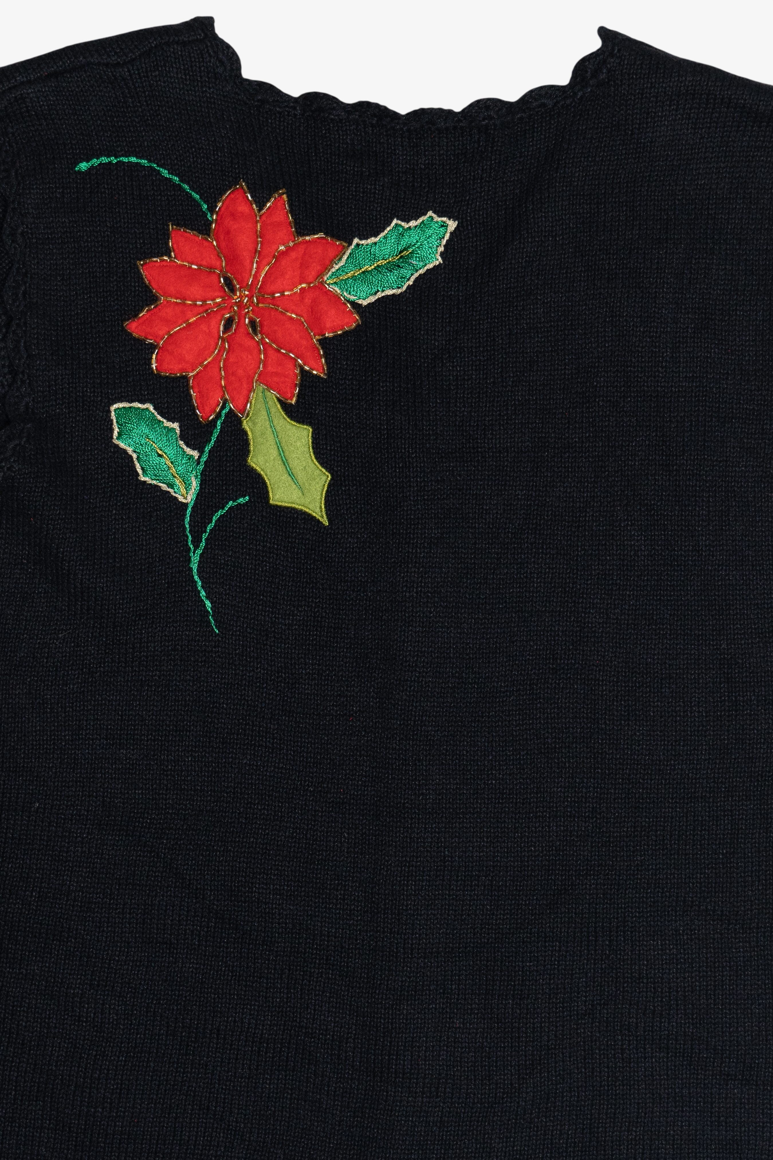 Vintage Black Poinsettia Ugly Christmas Vest (1990s)