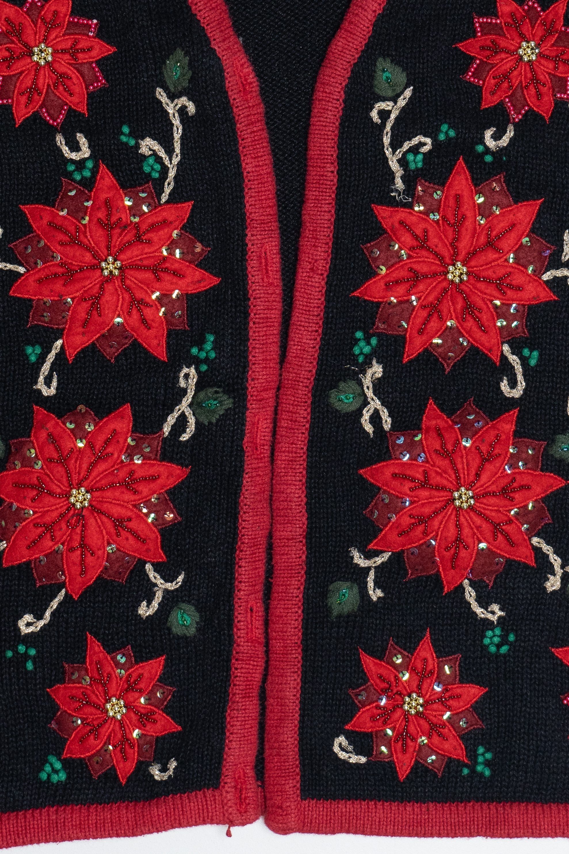 Vintage Bobbie Brooks Poinsettia Open Front Ugly Christmas Vest (1990s)