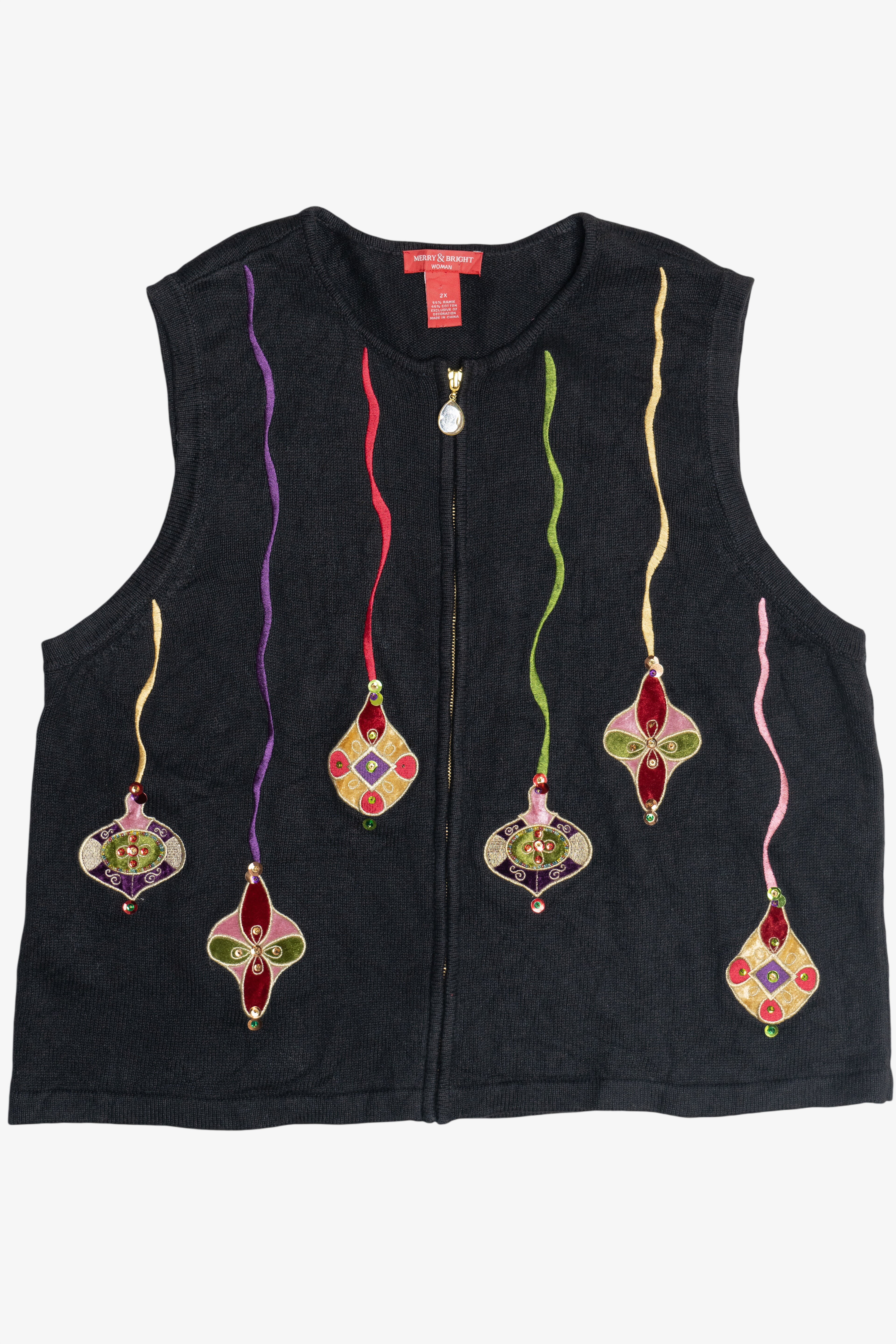 Vintage Merry & Bright Ornaments Ugly Christmas Vest (1990s)