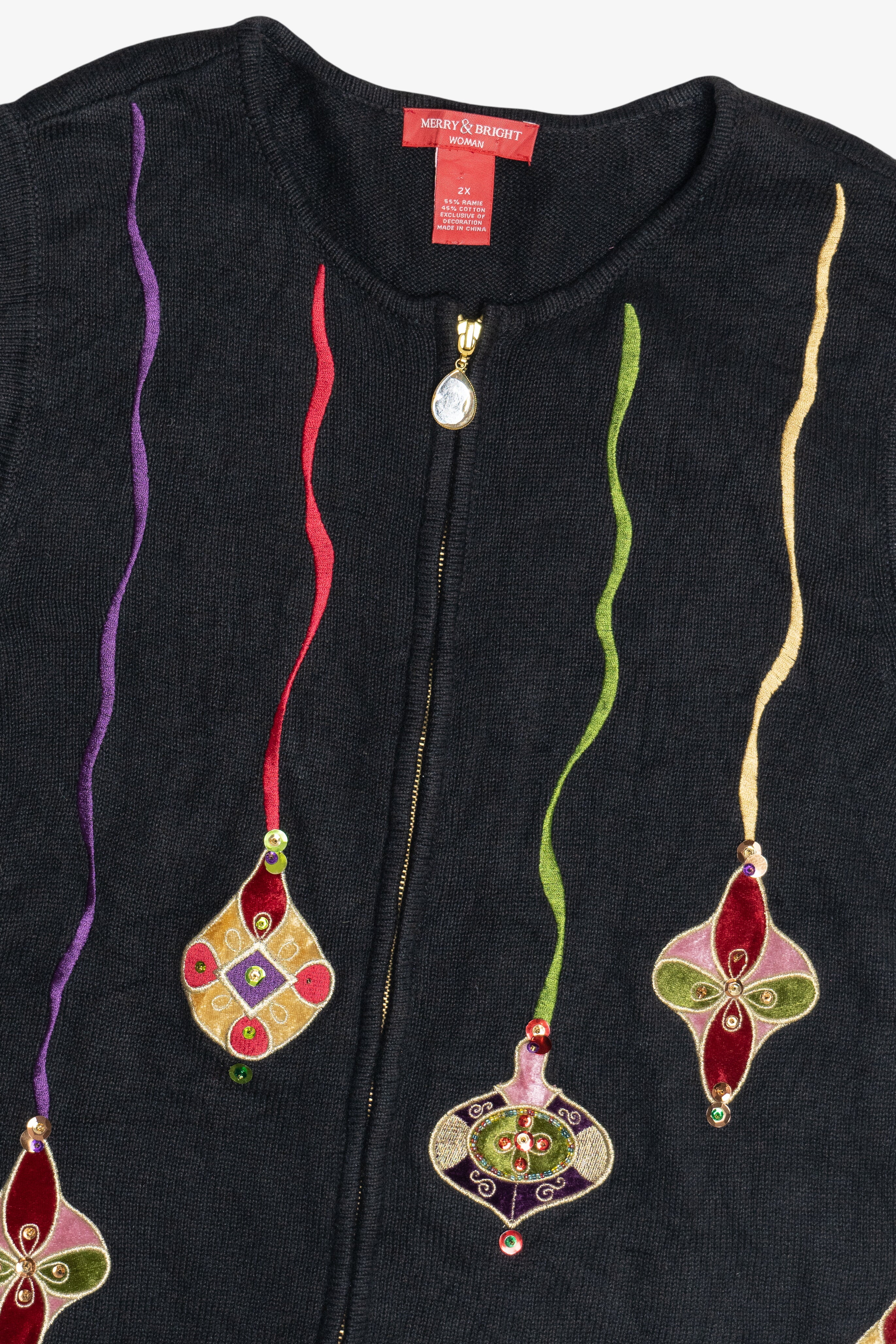 Vintage Merry & Bright Ornaments Ugly Christmas Vest (1990s)