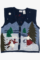 Vintage Ice Skating Scene Ugly Christmas Vest (1990s)
