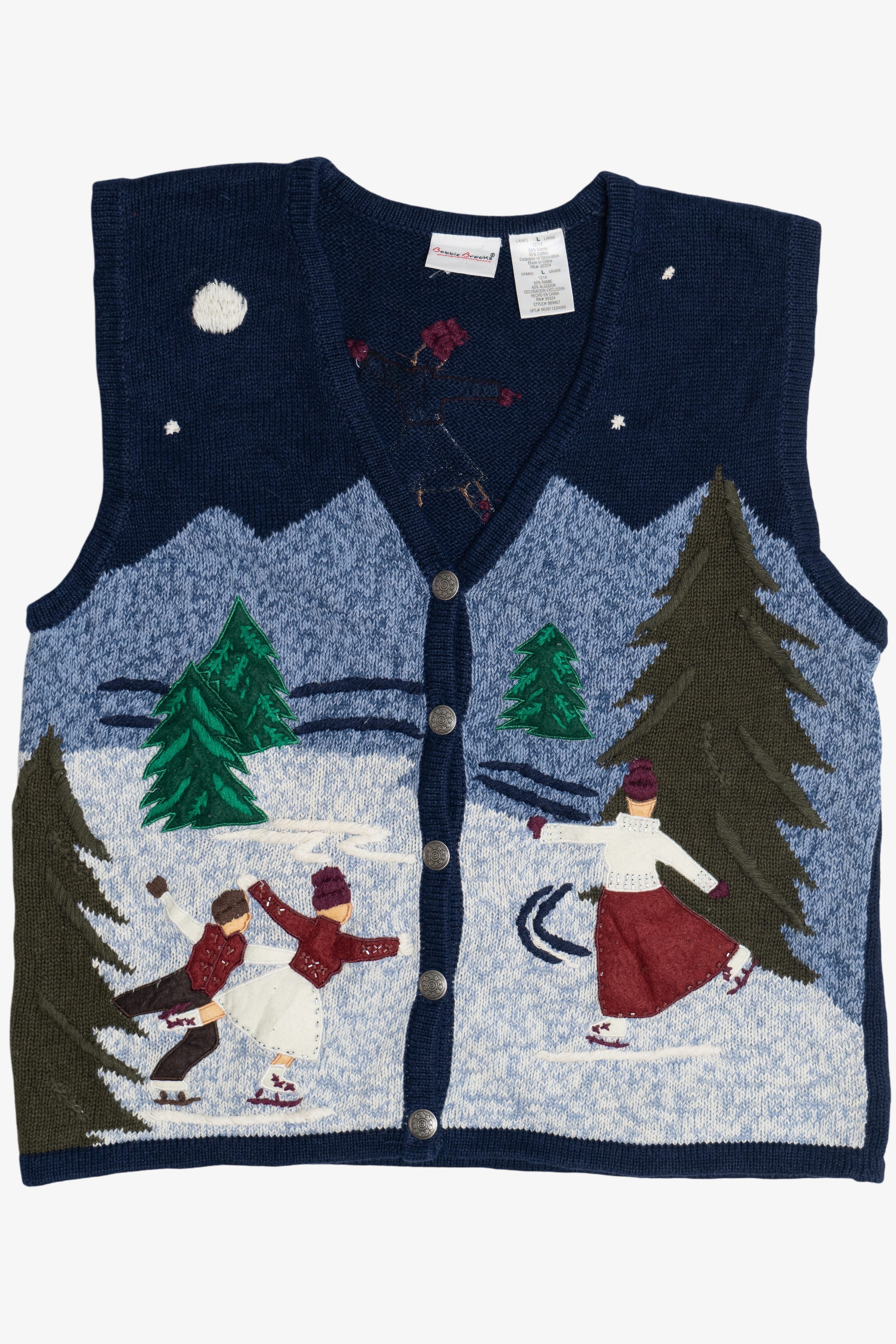 Vintage Ice Skating Scene Ugly Christmas Vest (1990s)