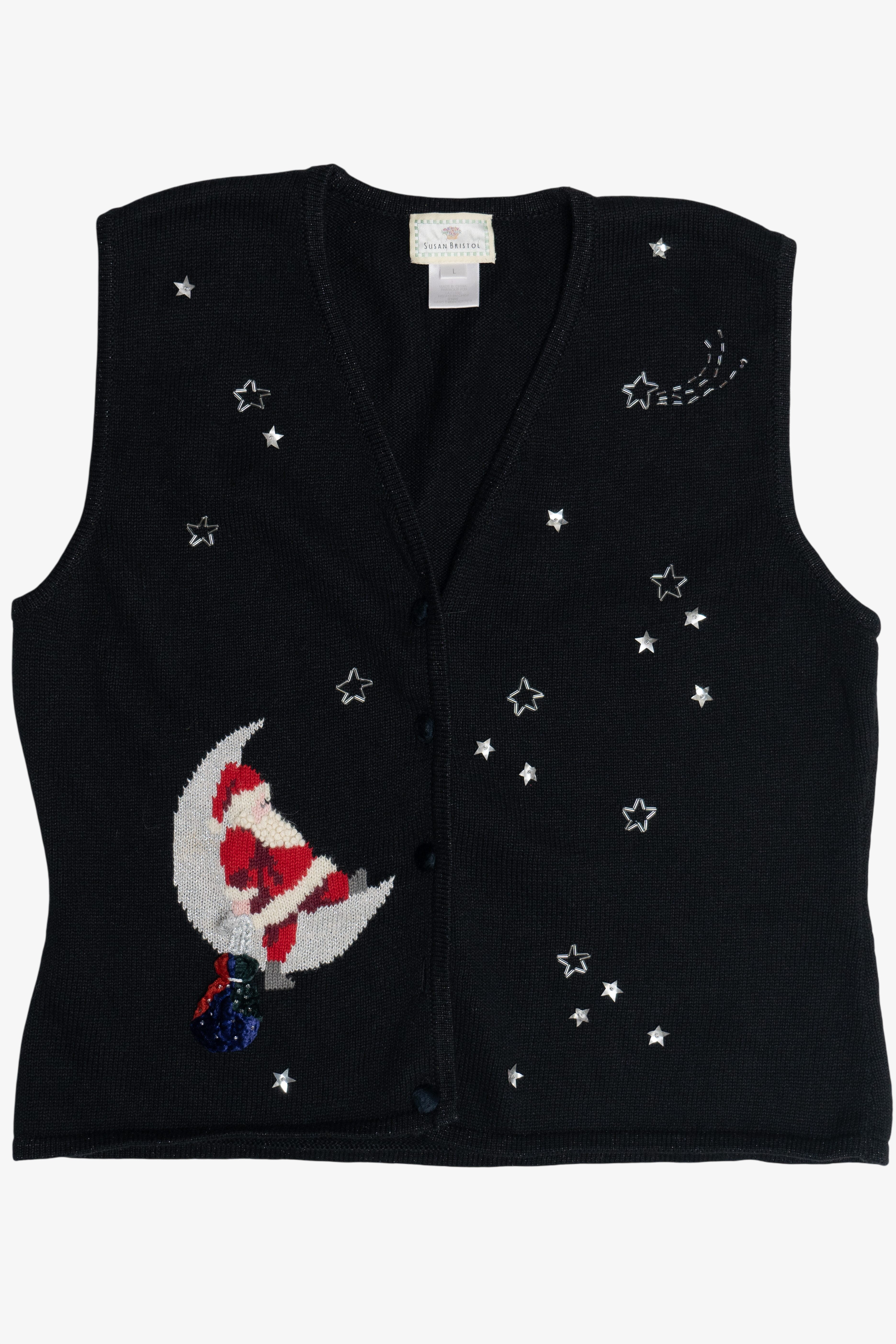 Vintage Susan Bristol Hand Embroidered Santa Ugly Christmas Vest (1990s)