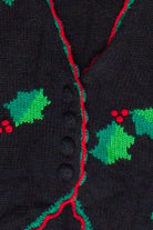 Vintage Knit Holly Crochet Trim Ugly Christmas Vest