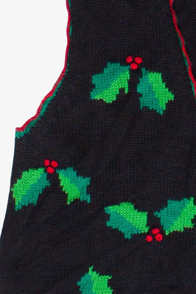 Vintage Knit Holly Crochet Trim Ugly Christmas Vest