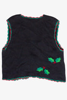 Vintage Knit Holly Crochet Trim Ugly Christmas Vest