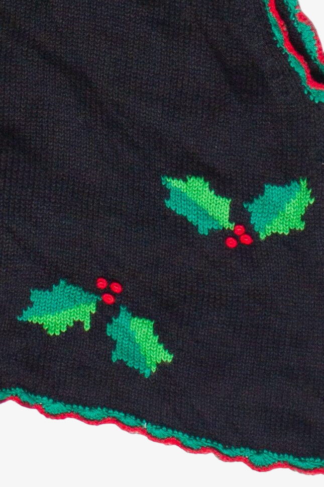 Vintage Knit Holly Crochet Trim Ugly Christmas Vest