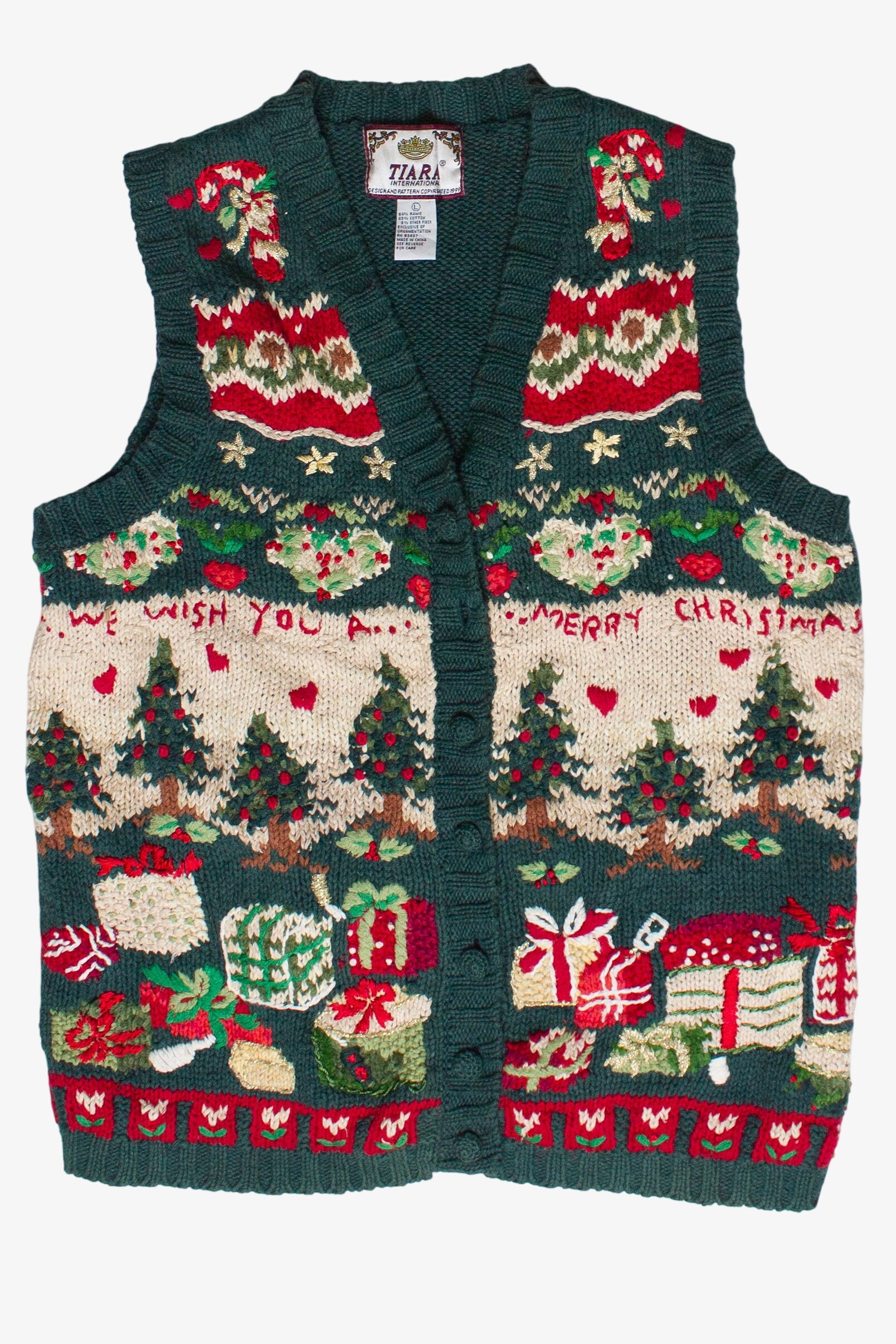 Vintage "We Wish You A Merry Christmas" Knit Ugly Christmas Vest