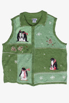 Vintage Blair Holiday Penguins Zip Up Ugly Christmas Vest 