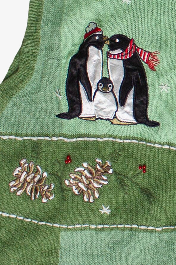 Vintage Blair Holiday Penguins Zip Up Ugly Christmas Vest 