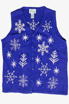 Vintage Quacker Factory Embroidered Snowflakes Ugly Christmas Vest 