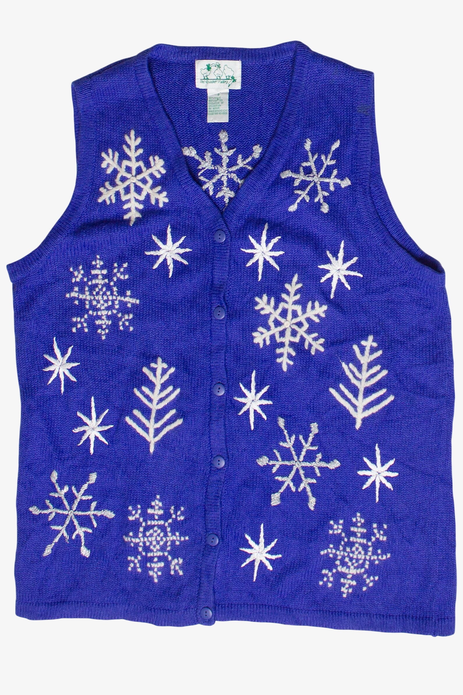 Vintage Quacker Factory Embroidered Snowflakes Ugly Christmas Vest 