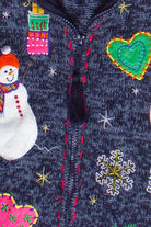 Vintage Embroidered Snowmen Patches Zip Up Ugly Christmas Vest