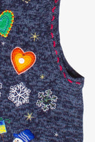 Vintage Embroidered Snowmen Patches Zip Up Ugly Christmas Vest