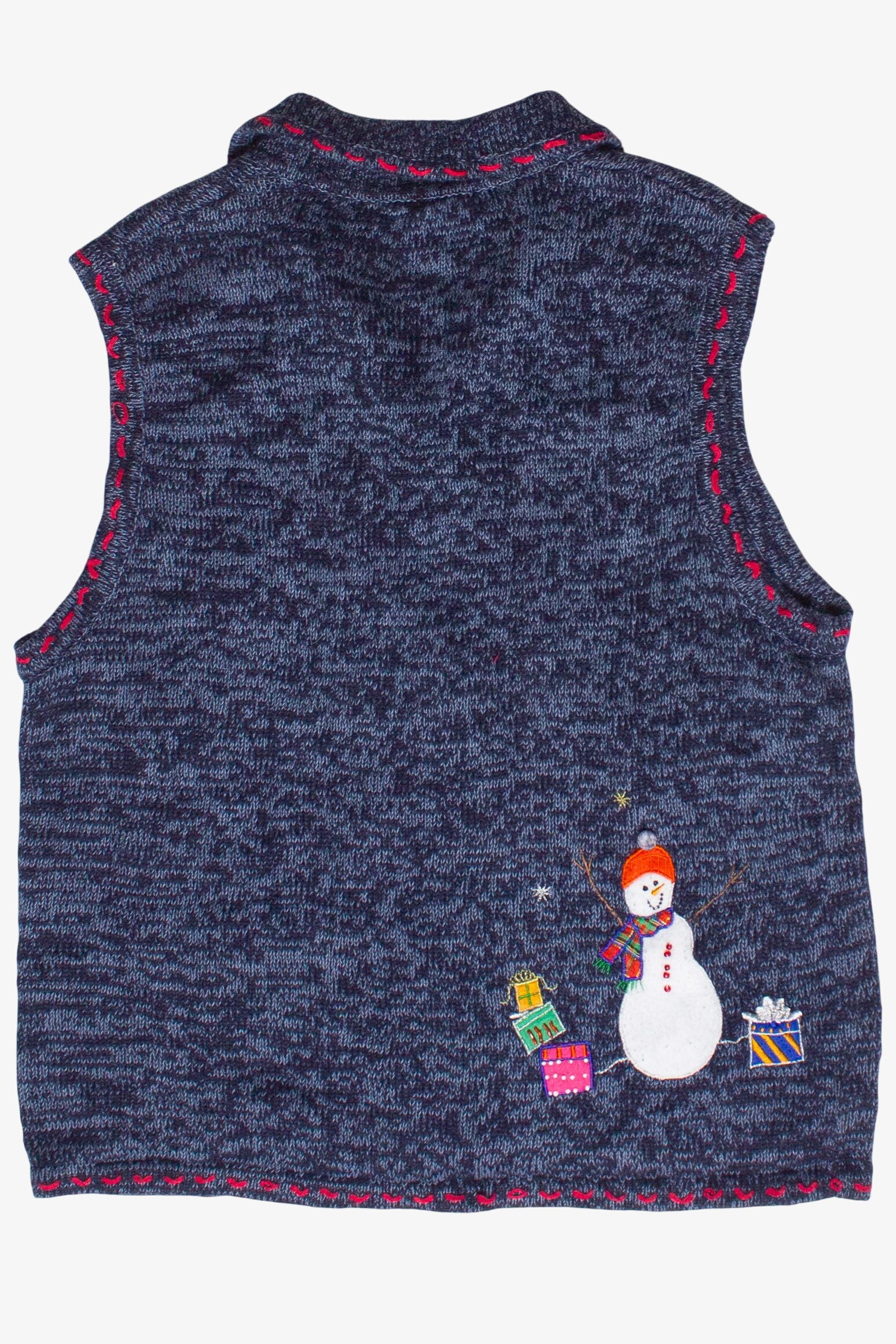 Vintage Embroidered Snowmen Patches Zip Up Ugly Christmas Vest