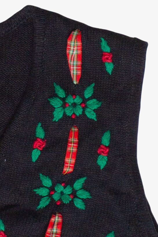 Vintage Bryn Connelly Ribbon Embroidered Wreaths Ugly Christmas Vest 