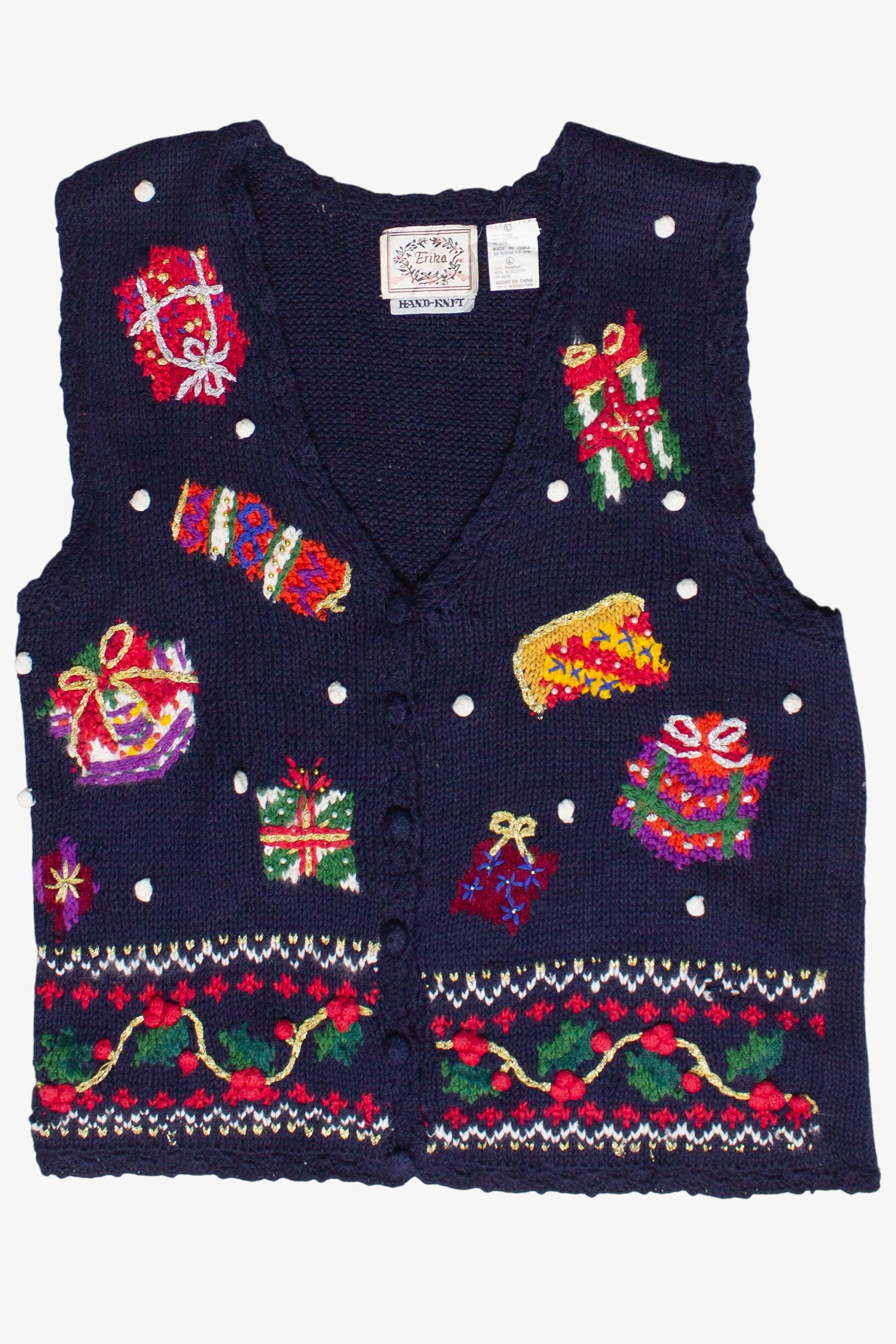 Vintage Erika Hand Knit Presents Ugly Christmas Vest