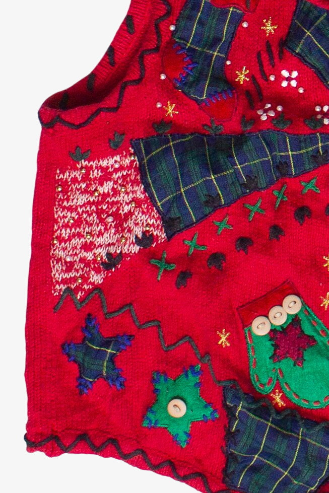 Vintage Embroidered Patchwork Plaid Cottagecore Ugly Christmas Vest