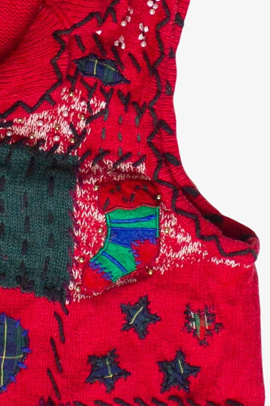 Vintage Embroidered Patchwork Plaid Cottagecore Ugly Christmas Vest
