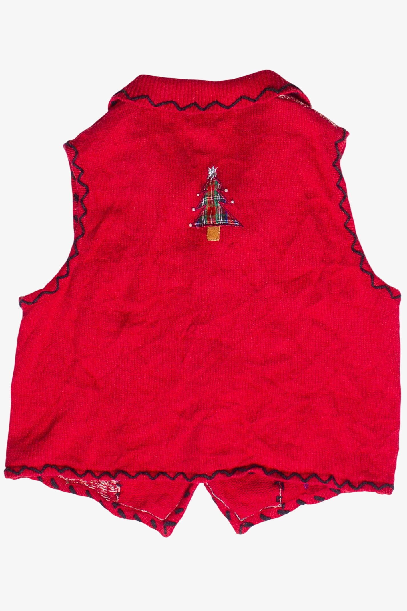 Vintage Embroidered Patchwork Plaid Cottagecore Ugly Christmas Vest