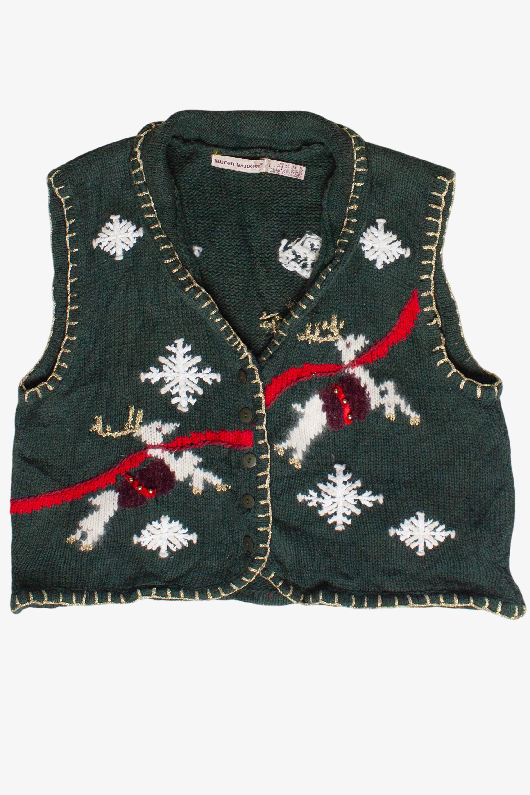 Vintage Lauren Ashley Flying Reindeer Ugly Christmas Vest