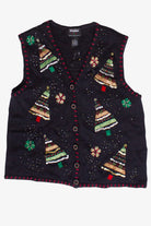 Vintage Beaded Ribbon Christmas Trees Ugly Christmas Vest