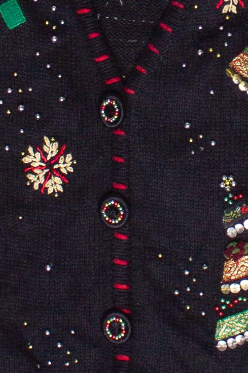 Vintage Beaded Ribbon Christmas Trees Ugly Christmas Vest